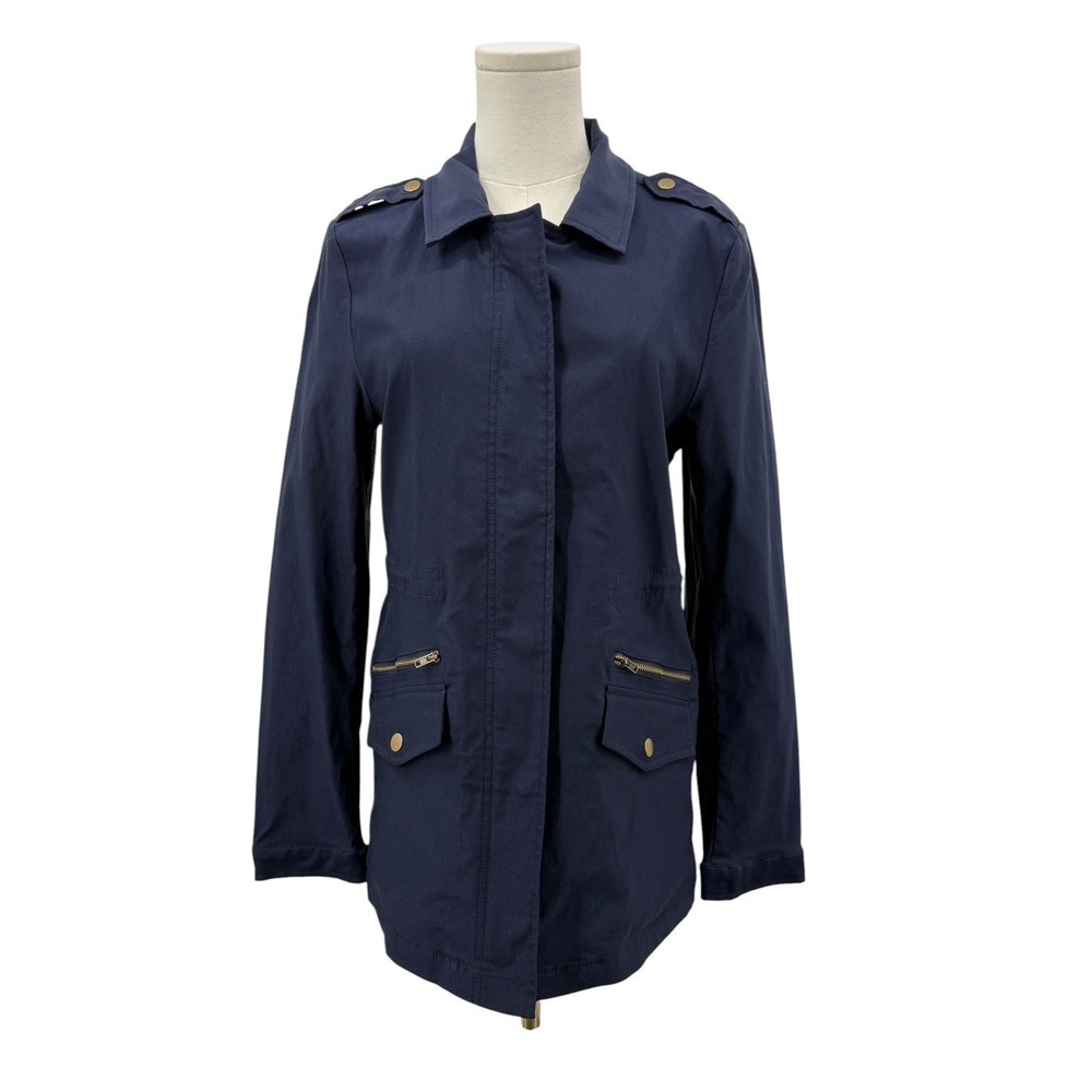 Eden Society Navy Utility Cargo Jacket Women's Medium Brass Zip Cinch Waist NWT
